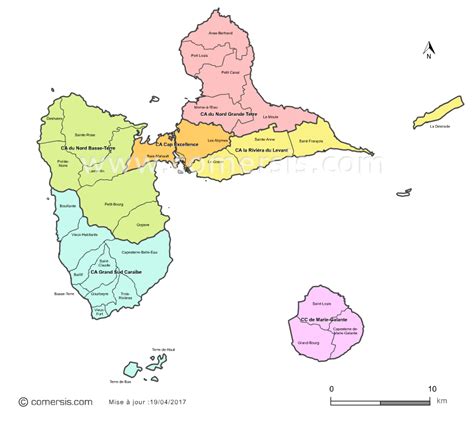 Carte des intercommunalités de la Guadeloupe avec communes