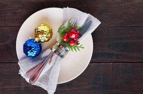 Premium Photo Christmas Dinner Plate Cutlery Decorated Festive