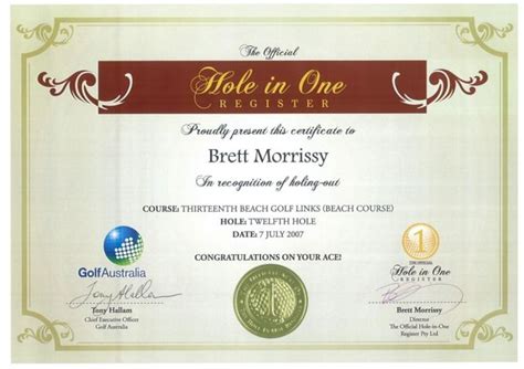 Hole In One Certificate Template Williamson Ga Pertaining To Golf