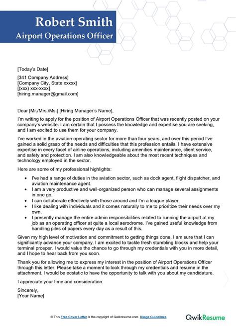 Airport Operations Officer Cover Letter Examples QwikResume