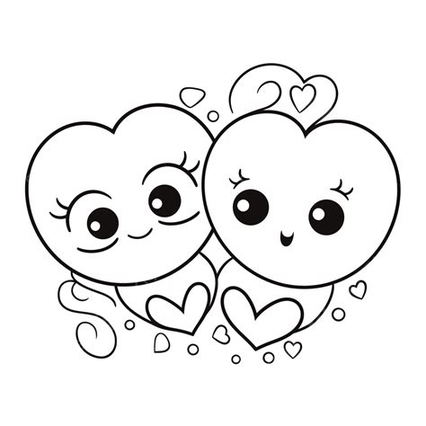 Two Cute Hearts In A Line Coloring Page Outline Sketch Drawing Vector