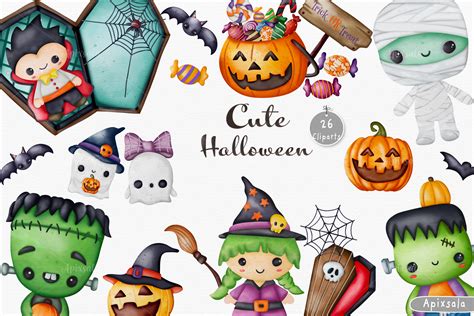 Cute Halloween Watercolor Clip Art Graphic By Apixsala Creative Fabrica