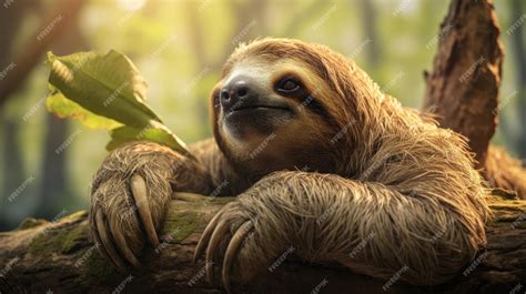 Premium AI Image | Sloth on a tree branch in the wild