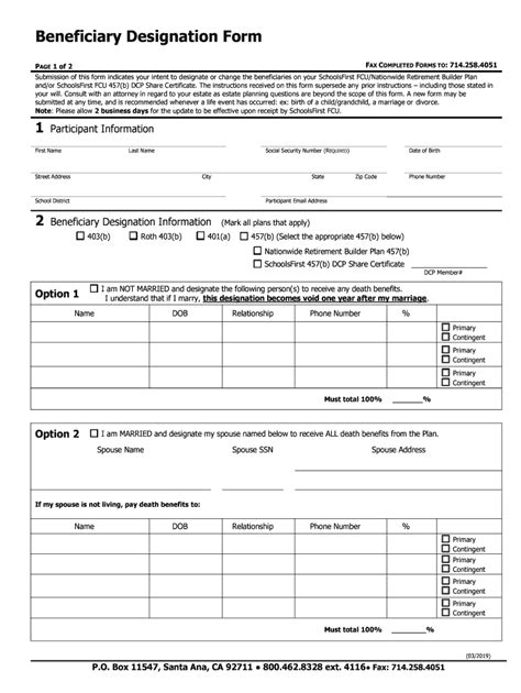 SchoolsFirst FCU Beneficiary Designation Form 2019 2022 Fill And Sign