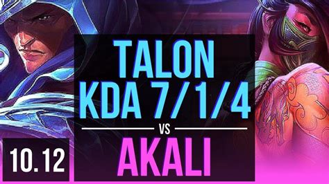 Talon Vs Akali Mid 12m Mastery Points 3 Early Solo Kills Kda 71