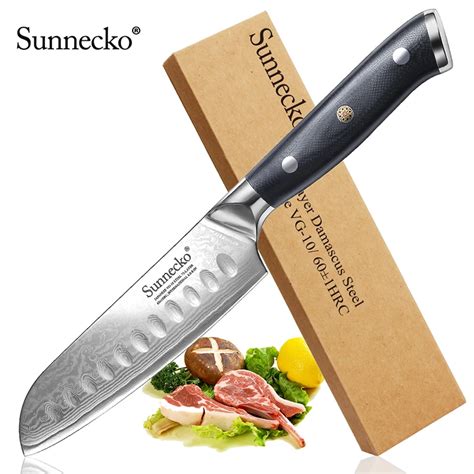 Sunnecko Cuchillo De Chef Japon S De Acero De Damasco Santoku De