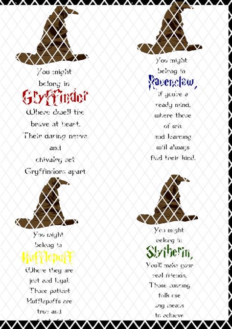 Harry Potter Inspired House Sorting Hat Poems Etsy