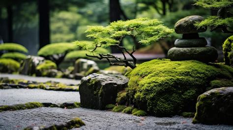 Premium Photo | A zen garden with carefully placed rocks and moss