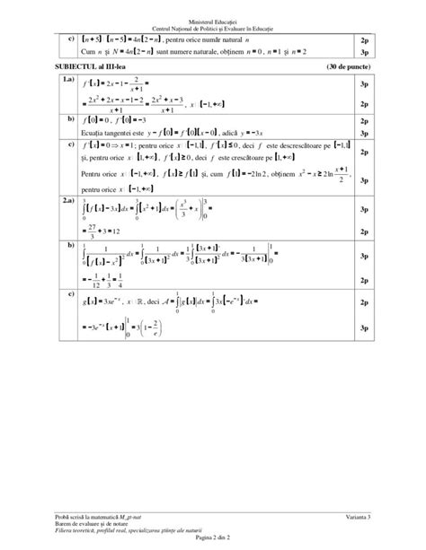 Ultima Or Subiecte I Bareme Matematic Bacalaureat Sesiunea