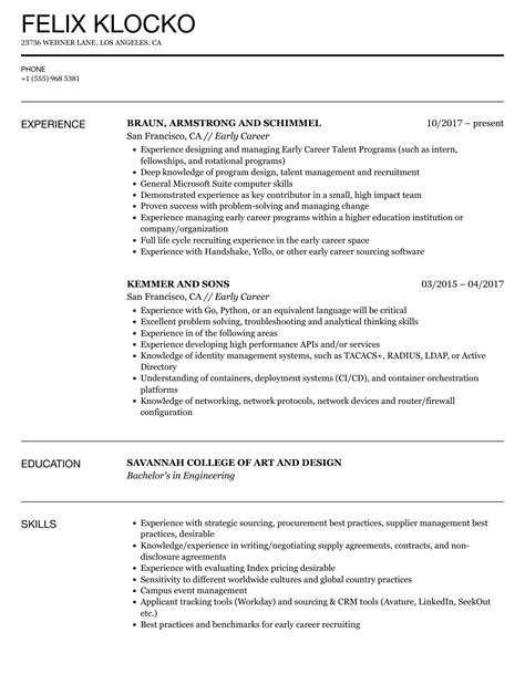 Early Career Resume Samples Velvet Jobs