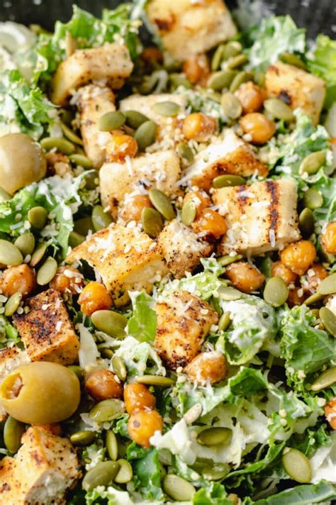 Vegan Caesar Salad With Chickpeas And Tofu Notably Vegan