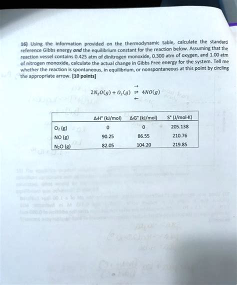 Solved 16 Using The Information Provided On The Thermodynamic Table Calculate The Standard