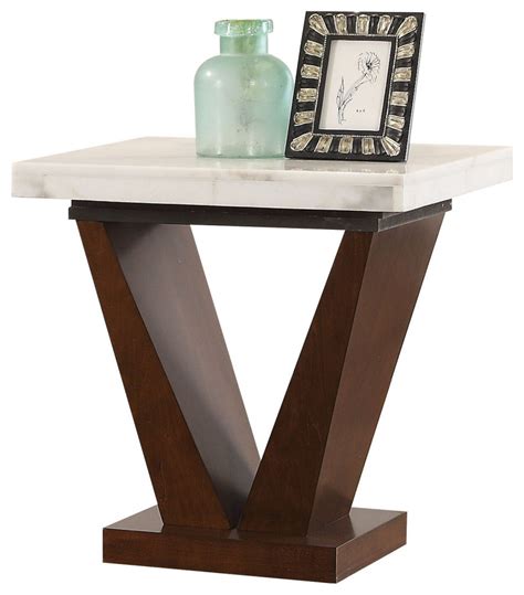 ACME Forbes End Table White Marble Walnut Transitional Side Tables