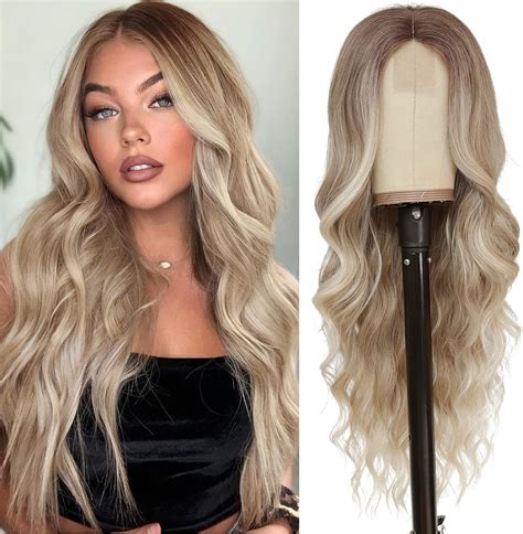 Nayoo Long Ombre Dirty Blonde Wavy Wig For Women Inch Middle Part