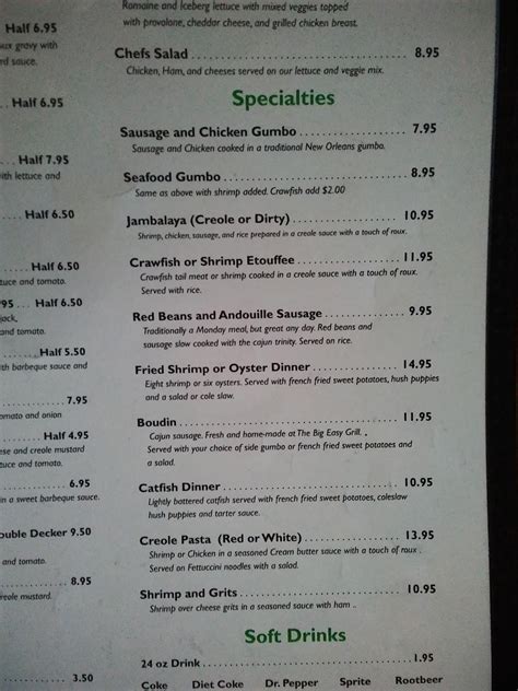 Menu at Big Easy Grill restaurant, Springfield, 3641 E Sunshine St