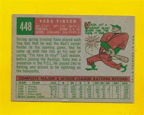 60192 1959 Topps 448 Vada Pinson REDS LOW GRADE BK 50 EBay