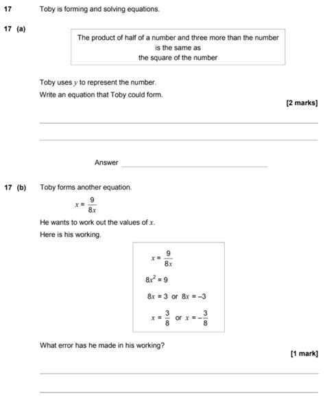 Gcse Maths Quadratic Equations Past Paper Questions Page