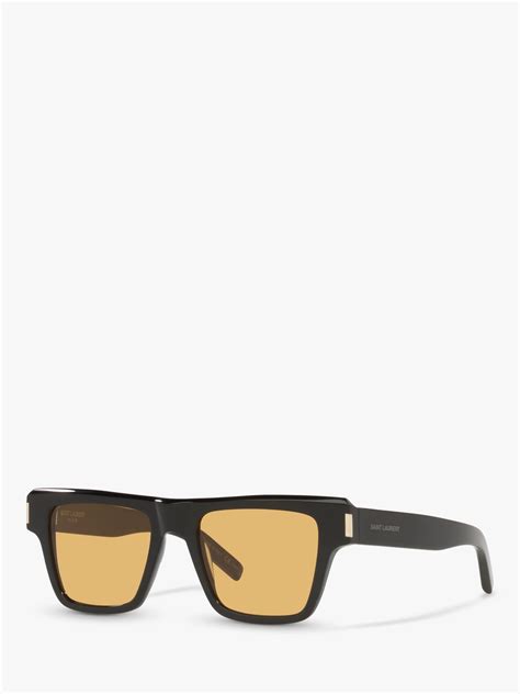 Yves Saint Laurent Sl 469 Men S Rectangular Sunglasses Shiny Black Yellow At John Lewis And Partners