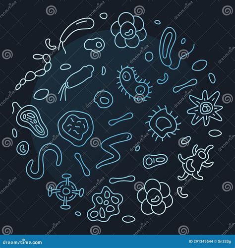 Virology Round Vector Microbiology Minimal Line Illustration