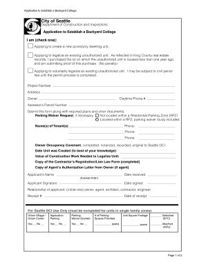 Fillable Online Seattle Seattle Dci Form Application To Establish A