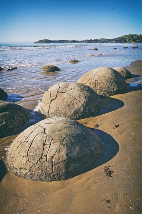 Moeraki Boulder Round Stones Strange Boulder Formation Stock Photo