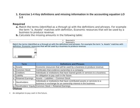 Exercise 1 4 Key Definitions And Missing Information In The Accounting