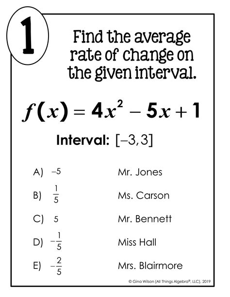 Average Rate of Change Math Lib Activity - All Things Algebra®