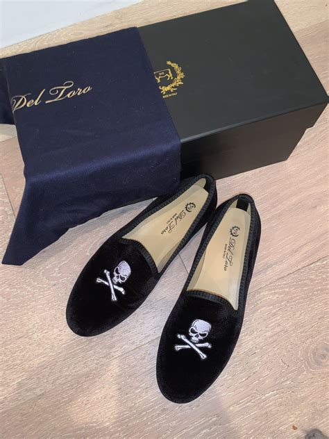 Del Toro Del Toro Black Velvet Skull N Bones Loafers | Grailed