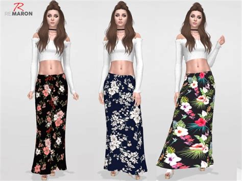 The Sims Resource: Long skirt floral by remaron • Sims 4 Downloads