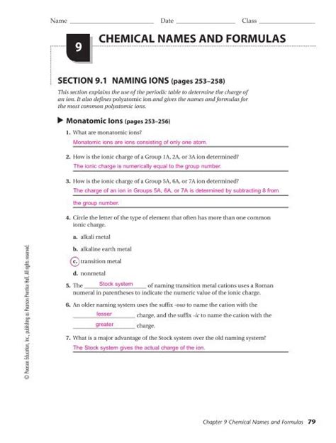 Chapter 9 Chemical Names And Formulas Worksheet Answers Worksheet