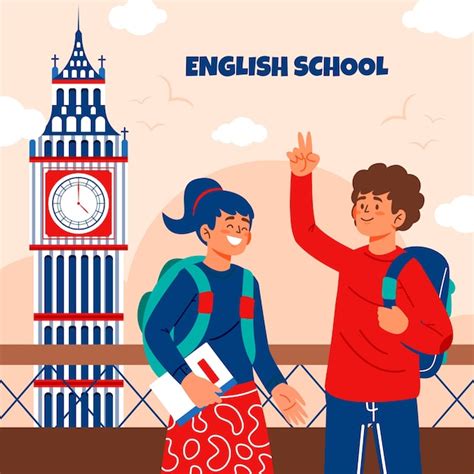 Diseño de ilustración de escuela de inglés dibujado a mano Vector Gratis