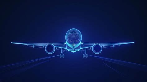 3d Digital Neon Futuristic Airplane Future Aviation Modern Technology