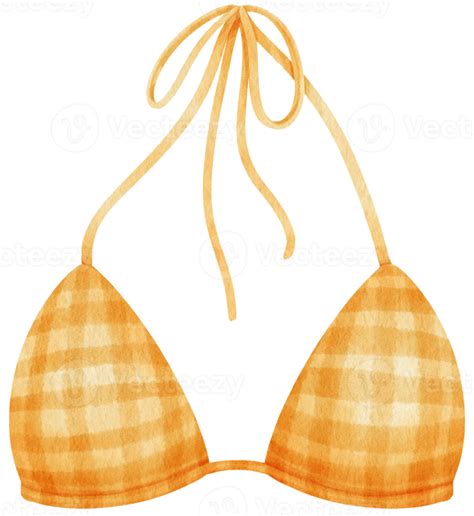 Yellow Checkered Pattern Bikini Swimsuits Watercolor Style 9788017 PNG