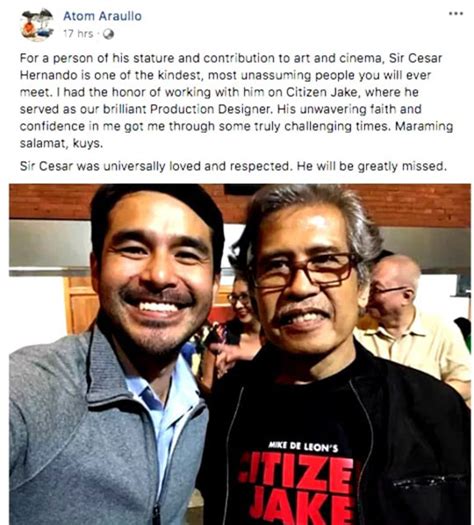 Mike De Leon Criticizes Atom Araullos Tribute To Late Cesar Hernando