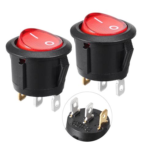 2 Pcs Red Light 3 Pin ON OFF SPST Round Boat Rocker Switch 5A 250V 10A