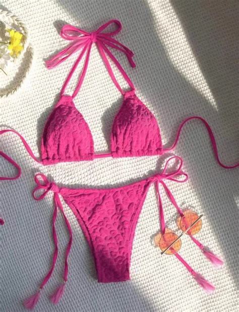 Triangle Bikini For Women Piece Halter Bikini Sets Sexy High Cut Bathing Suit Side Tie Wave