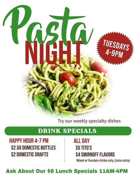 Tuesday Pasta Nights At Choppers Bar And Grill Antioch Il