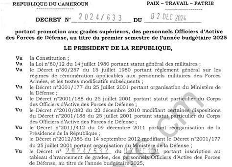 DECRET N 2024 633 DU 02 DECEMBRE 2024 Portant Promotion Aux Grades