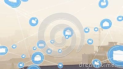 Animation Of Network Of Digital Icons Against Aerial View Of Cityscape