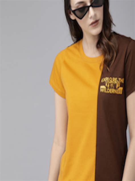 Buy Roadster Women Mustard Yellow And Black Colourblocked High Low Hem