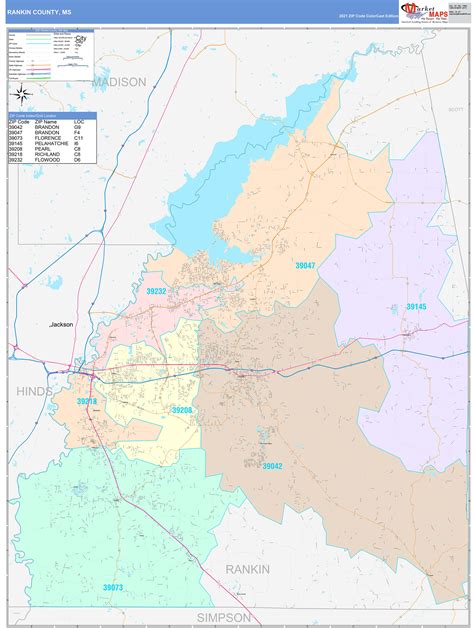 Rankin County, MS Wall Map Color Cast Style by MarketMAPS - MapSales