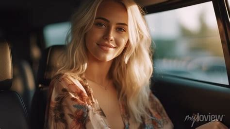Beautiful Blonde Woman Sitting In The Car And Looking Towards Wall Mural Murals Girlfriend