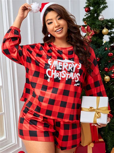 Mais Conjunto de pijama Natal Manta de Búfalo & Gráfico de slogan