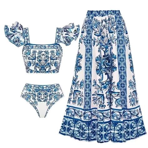 SAF HANSO Blue Bikini Set 2 Pcs Premium Woman Outer Skirt Women S Swimsuit Balinese