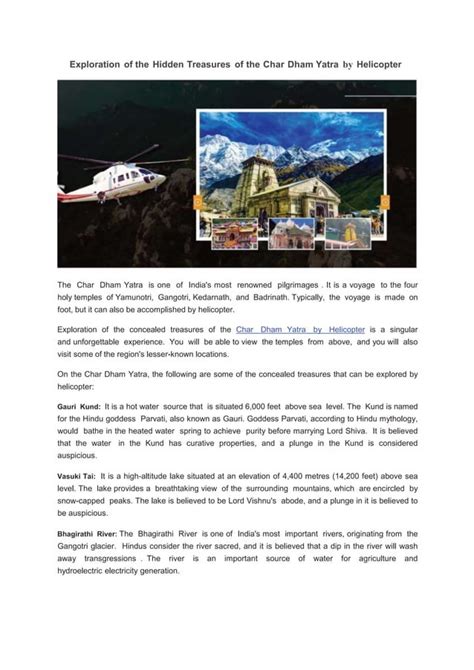 Exploration Of The Hidden Treasures Of The Char Dham Yatra By