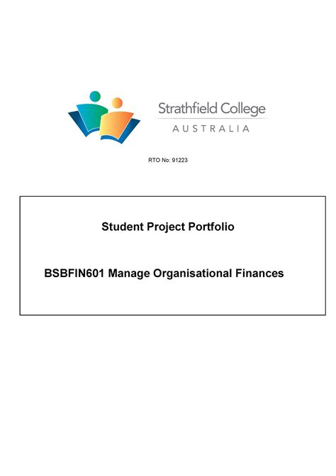 Bsbfin 601 Frsdfsdg RTO No 91223 Student Project Portfolio