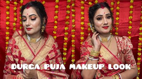 Durga Puja Makeup Look With Red Saree Makeup