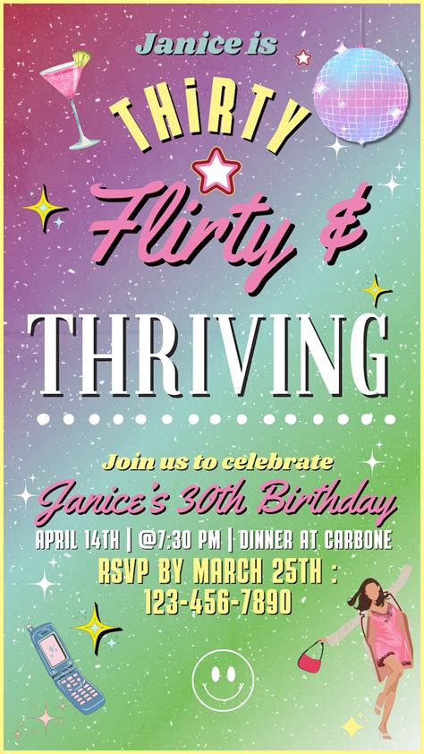 Thirty Flirty And Thriving 30th Birthday Birthday Party 13 Going On 30 Retro Invitation