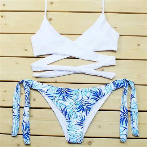 2018 Wrap Bikini Bandage Bikini Set Cross String Floral Triangle Halter