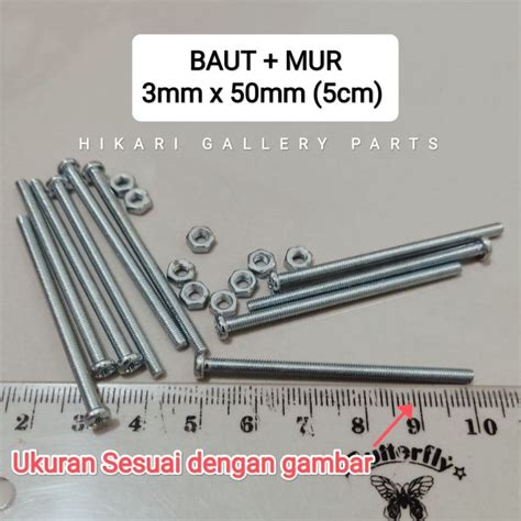 10 SET BAUT MUR Size 3mm X 50mm Diameter 3mm Panjang 5cm Baut